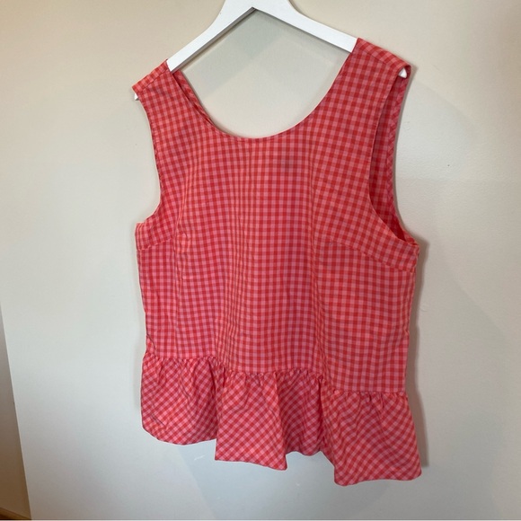 J. Crew Women's Top Pink-Red Gingham Double Back Tie Sleeveless Blouse Size Xl - Picture 2 of 6